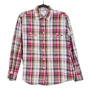 TJW Western Shirt 12 Plaid Y2K 90s Gray Yellow Pink Plaid Button Up Mervyns